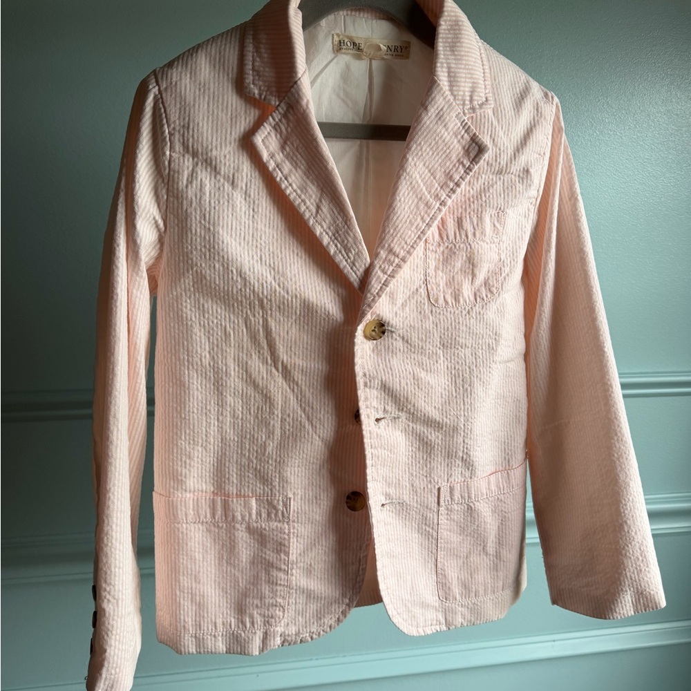 Hope & Henry Boys' Light Pink Seersucker Blazer